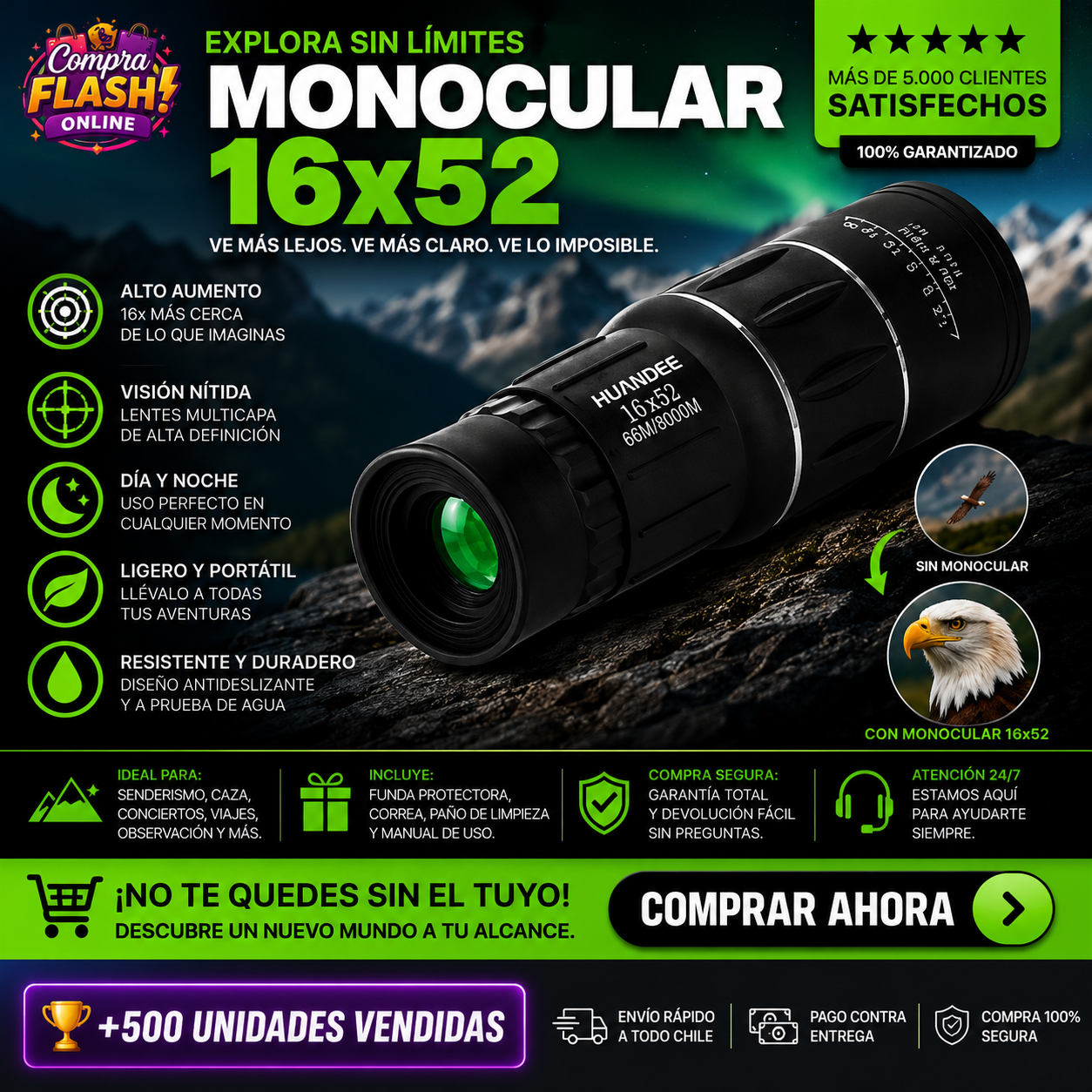 🔭 Monocular HD de Largo Alcance – Ve Más Lejos con Máxima Nitidez
