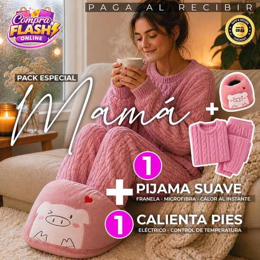 💜✨ PACK PIJAMA SUAVE CORDERITO FRANELA + CALIENTA PIES ELECTRICO REGULABLE - ENVIO GRATIS 💜✨