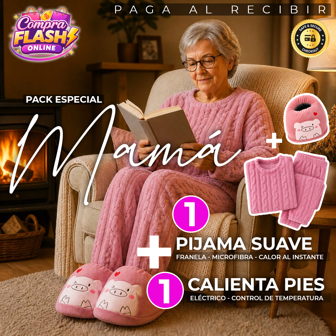 💜✨ PACK PIJAMA SUAVE CORDERITO FRANELA + CALIENTA PIES ELECTRICO REGULABLE - ENVIO GRATIS 💜✨