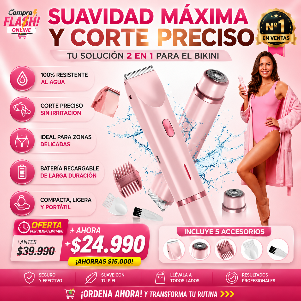 ✨ Rasuradora Femenina 2 en 1 – Sin Dolor ni Irritación