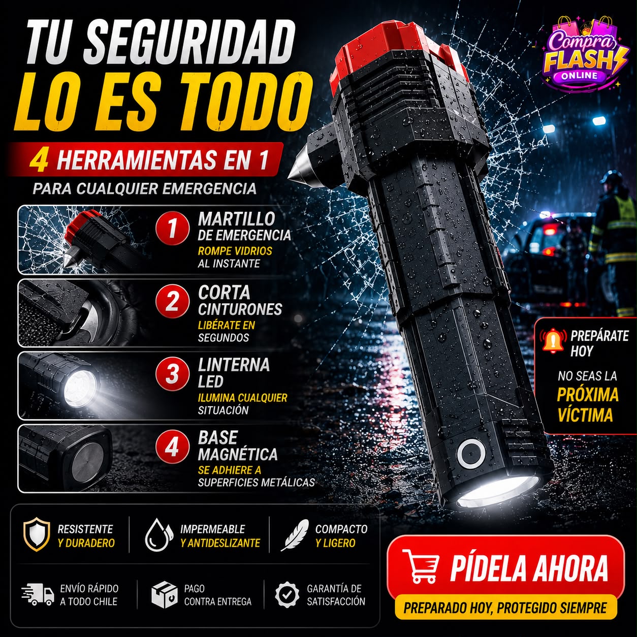 Linterna LED Multifunción 4 en 1