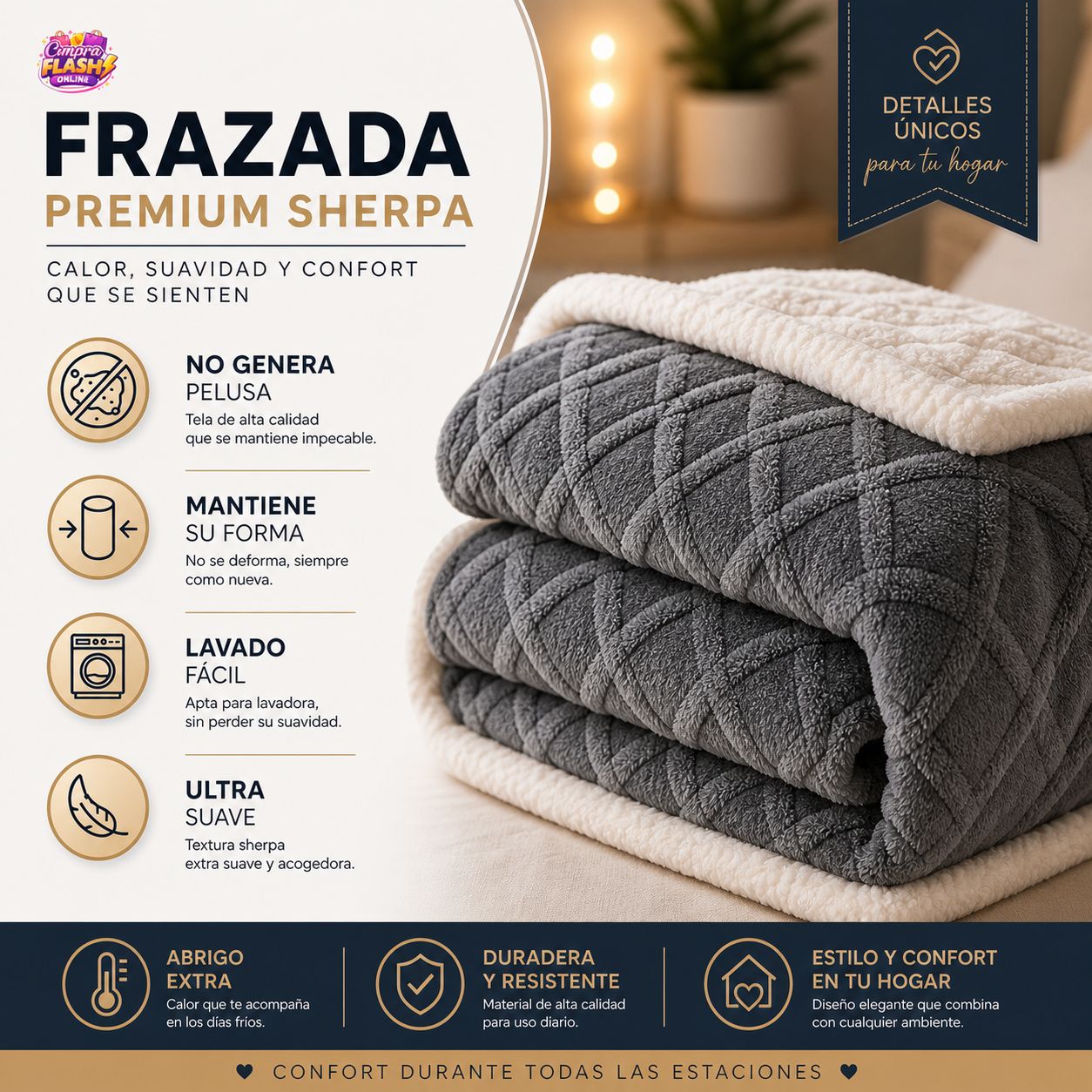 FRAZADA POLAR TERMICA CON CHIPORRO 2 PLAZAS PREMIUM POLARPLUSH™ ⭐️⭐️⭐️⭐️⭐️