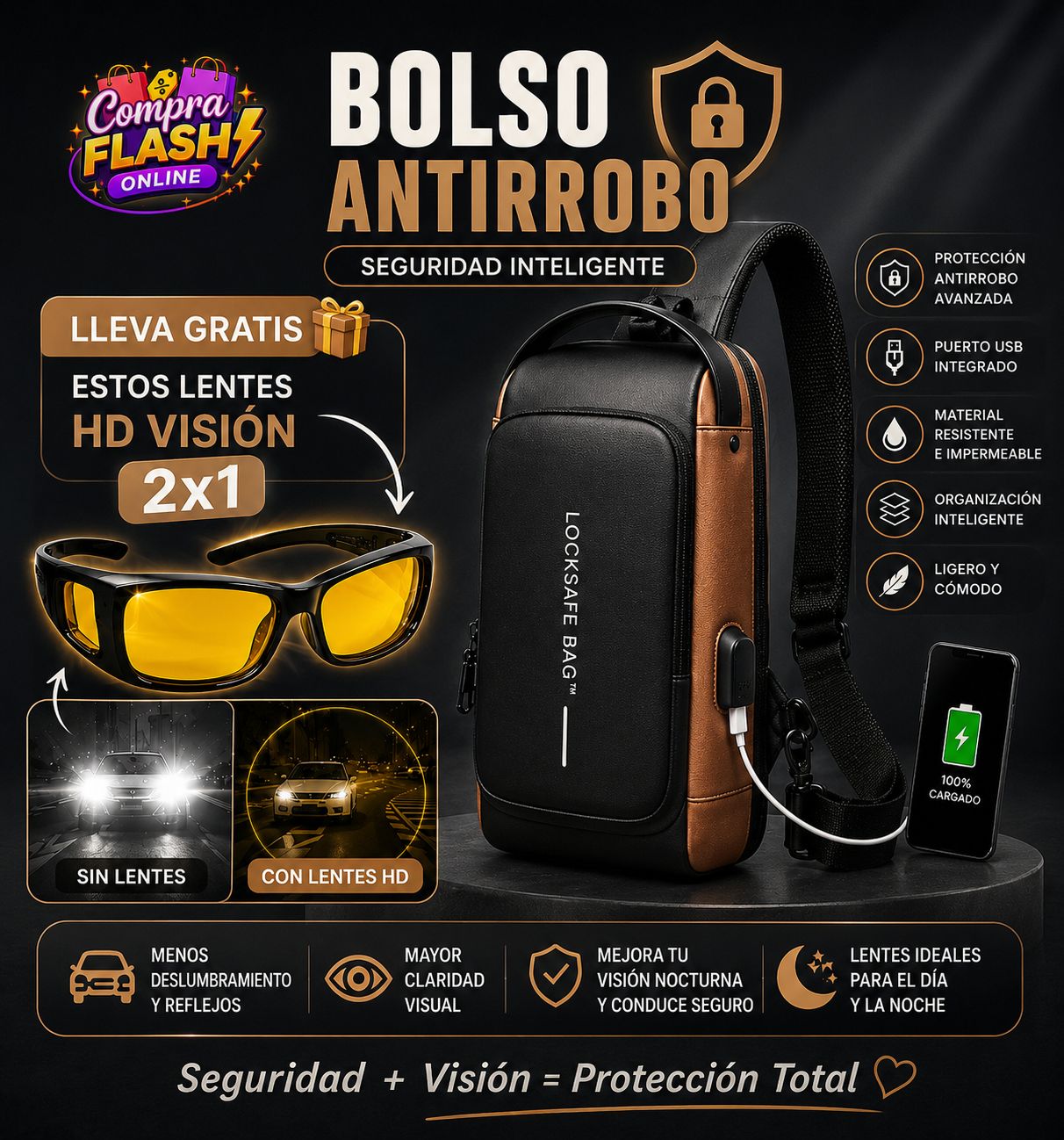 MOCHILA ANTIROBOS DE SEGURIDAD LOCKSAFE BAG™ + LENTES HD VISION GRATIS ⭐️⭐️⭐️⭐️⭐️